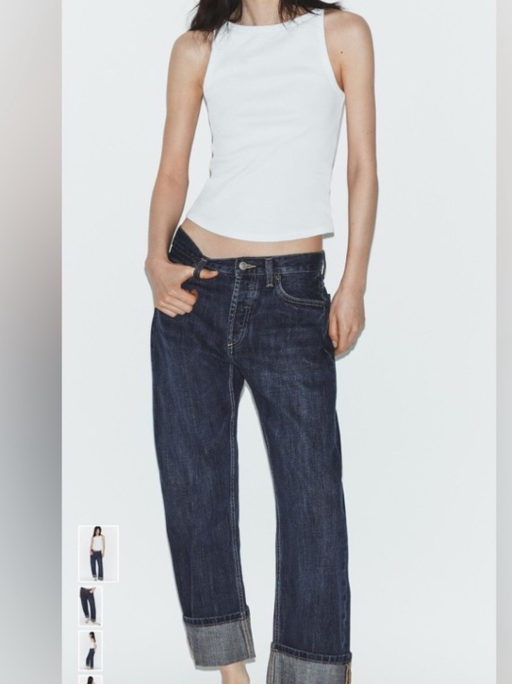 Zara Dark Blue Cropped Straight-Leg Jeans Size 10